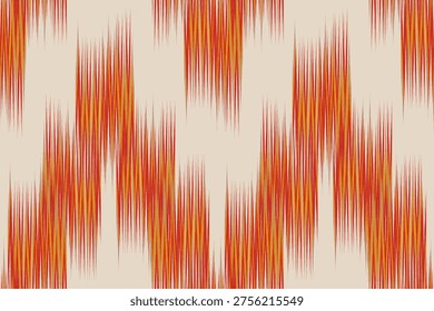 Seamless Ikat Flame Stitch Pattern in Warm Tones, Retro 90s Aesthetic Zigzag Texture, Abstract Tribal Chevron Fabric Design, Decorative Geometric Background for Web and Print Media.