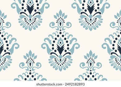 Seamless Ikat floral pattern on white background vector illustration.Ikat ethnic oriental embroidery.Aztec style,abstract background.design for texture,fabric,clothing,wrapping paper,decoration,print.