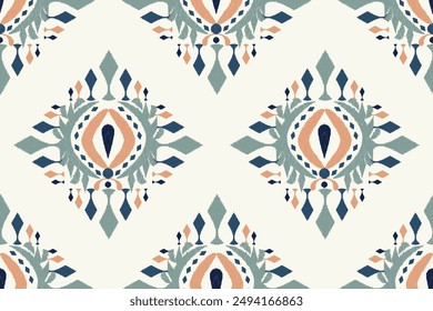 Seamless Ikat floral pattern on white background vector illustration.Ikat ethnic oriental embroidery.Aztec style,abstract background.design for texture,fabric,clothing,wrapping paper,decoration,print