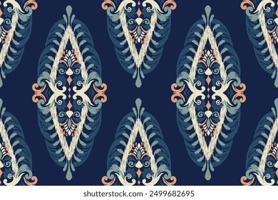 Seamless Ikat floral pattern on blue background vector illustration.Ikat ethnic oriental embroidery.Aztec style,abstract background.design for texture,fabric,clothing,wrapping paper,decoration,print