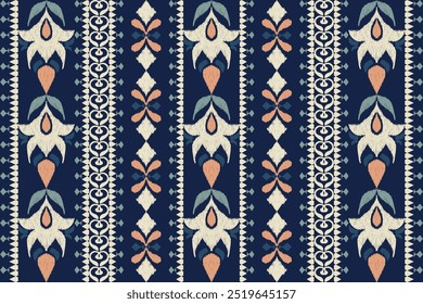 Seamless Ikat floral pattern on blue background vector illustration.Ikat ethnic oriental embroidery.Aztec style,abstract background.design for texture,fabric,clothing,wrapping paper,decoration,print.
