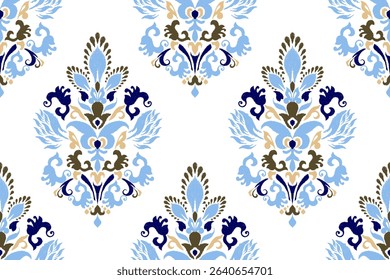 Seamless Ikat floral pattern on white background,Ikat seamless pattern,Ikat ethnic oriental seamless pattern traditional,Aztec,abstract,embroidery.design for texture,fabric,clothing,decoration,print