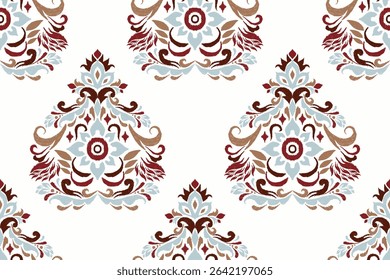 Seamless Ikat floral pattern on white background,Ikat seamless pattern,Ikat ethnic oriental seamless pattern traditional,Aztec,abstract,embroidery.design for texture,fabric,clothing,decoration,print.