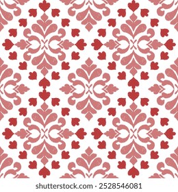 A seamless ikat floral pattern in shades of red and pink, featuring traditional geometric motifs. This vibrant design is perfect for fabric, home decor, and textile projects, adding a bold, cultural 