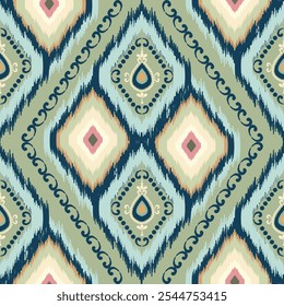 Seamless Ikat Geometric Pattern for Textile Fabric Design Inspired Pattern, Weaving Tradition into Modern Decor