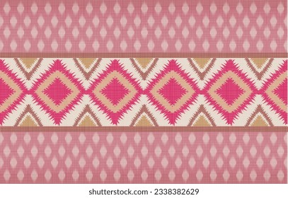 Seamless ikat , geometric and tribal pattern on pink background