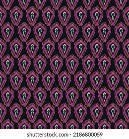 seamless ikat indian ethnic on black background fabric pattern and background, Art illustration fashion bohimian and mexican fabric and cover 