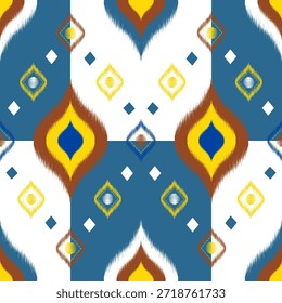 Vetor de padrão de diamante inspirado ikat sem costura, repetindo design têxtil geométrico étnico para tecido, moda e impressão de superfície