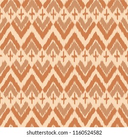 Seamless Ikat ogee pattern as carpet, cloth, curtain, textile design, wallpaper, surface texture background 