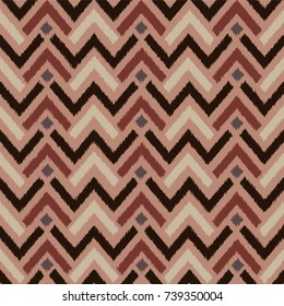 Seamless Ikat ogee pattern as carpet, cloth, curtain, textile design, wallpaper, surface texture background 