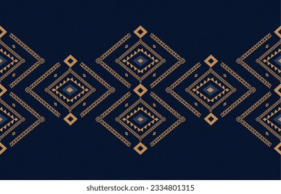 Seamless ikat on navy blue background.Ikat ethnic oriental pattern traditional.Aztec style abstract vector illustration.