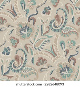 seamless ikat paisley pattern on textures background