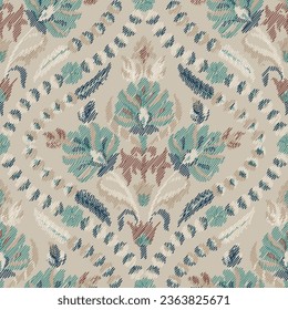 seamless ikat paisley pattern on background