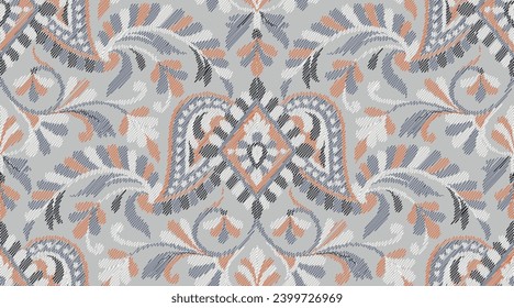 seamless ikat paisley pattern on background