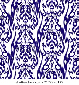 Seamless Ikat Pattern. Abstract black and white background for textile design, wallpaper, surface textures. ATLAS ADRAS ABAYAS