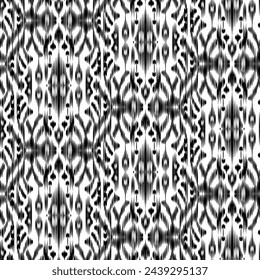 Seamless Ikat Pattern. Abstract black and white background for textile design, wallpaper, surface textures. ATLAS ADRAS ABAYAS