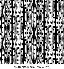 Seamless  Ikat Pattern. Abstract black and white background for textile design, wallpaper, surface textures