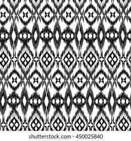 Seamless Ikat Pattern. Abstract black and white background for textile design, wallpaper, surface textures