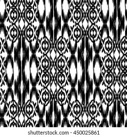Seamless Ikat Pattern. Abstract black and white background for textile design, wallpaper, surface textures