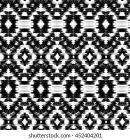 Seamless Ikat Pattern. Abstract black and white background for textile design, wallpaper, surface textures