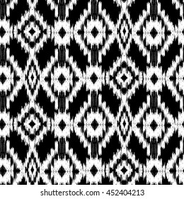 Seamless Ikat Pattern. Abstract black and white background for textile design, wallpaper, surface textures