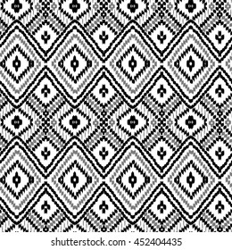Seamless Ikat Pattern. Abstract black and white background for textile design, wallpaper, surface textures