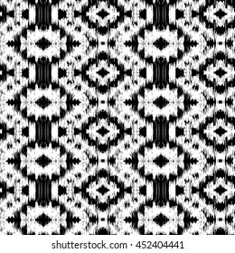 Seamless Ikat Pattern. Abstract black and white background for textile design, wallpaper, surface textures
