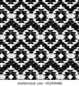 Seamless Ikat Pattern. Abstract black and white background for textile design, wallpaper, surface textures