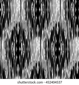 Seamless Ikat Pattern. Abstract black and white background for textile design, wallpaper, surface textures