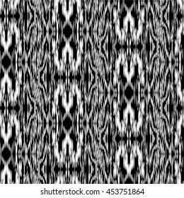 Seamless Ikat Pattern. Abstract black and white background for textile design, wallpaper, surface textures