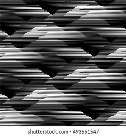 Seamless Ikat Pattern. Abstract black and white background for textile design, wallpaper, surface textures