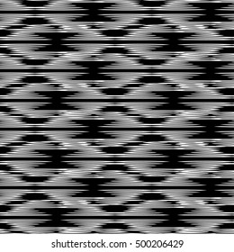Seamless Ikat Pattern. Abstract black and white background for textile design, wallpaper, surface textures