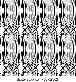 Seamless Ikat Pattern. Abstract black and white background for textile design, wallpaper, surface textures.