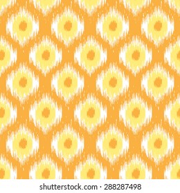Seamless Ikat pattern background vector Ogee Weave Background Pattern. Yellow and orange ethnic vector background.