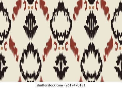 Seamless ikat pattern with bold black and red abstract ethnic tribal style artistic brushstroke design perfect for traditional fabric prints wallpapers crafts and cultural textile projects.
