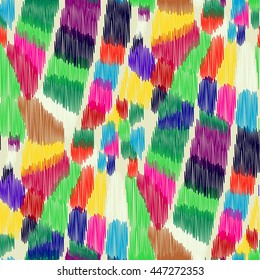 Seamless Ikat Pattern with bright multi-color spots. Abstract  background for textile design, wallpaper, surface textures, wrapping paper.