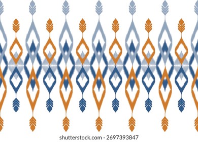 Seamless Ikat Pattern concept blue and orange. Weaving seamless pattern Ikat style. Design for fashion texture, fabric, clothing, wrapping, carpet, wallpaper, retro, moroccan style, print ethnic Ikat