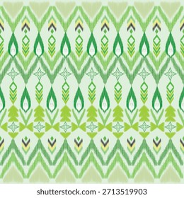 Seamless Ikat Pattern concept green color. Weaving seamless pattern Ikat style. Design for fashion texture, fabric, clothing, wrapping, carpet, wallpaper, retro, moroccan style, print ethnic Ikat