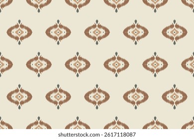 Seamless ikat pattern with earthy browns and tribal greens. Perfect for handmade fabric backgrounds, ethnic wrapping crafts, boho designs, interior prints and home textiles.
