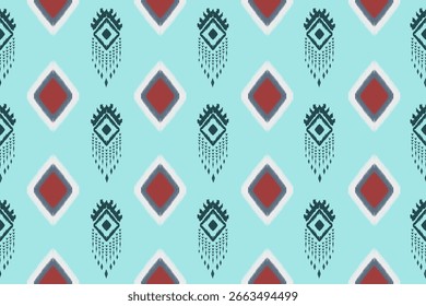 Seamless Ikat pattern fabric with geometric and flower designs, seamless, fabric, textile, geometric, flower, design