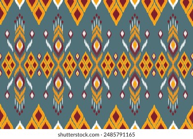 Seamless ikat pattern geometric  art  on blue background. Design for background ,curtain, carpet, wallpaper, clothing, wrapping, Batik, vector illustration.