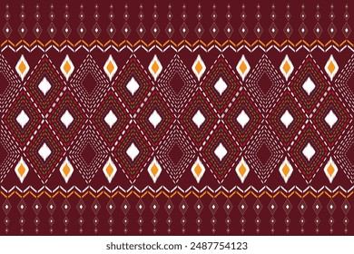 Arte geométrico de patrón de ikat sin costura sobre fondo rojo. Diseño para el fondo, cortina, alfombra, Fondo de pantalla, ropa, envoltura, Batik, Ilustración vectorial.