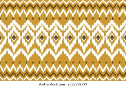Patrón de ikat sin soldadura, patrón geométrico y tribal sobre fondo amarillo
