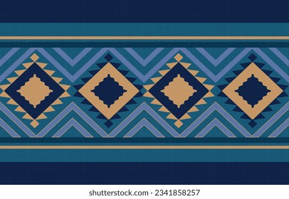 Seamless ikat pattern, geometric and tribal pattern on navy background