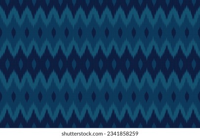Seamless ikat pattern, geometric and tribal pattern on navy background