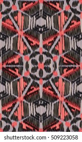 Seamless Ikat Pattern with a geometrical ornament . Abstract  background for textile design, wallpaper, surface textures, wrapping paper.