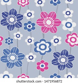 Seamless ikat pattern with the image of flowers.
