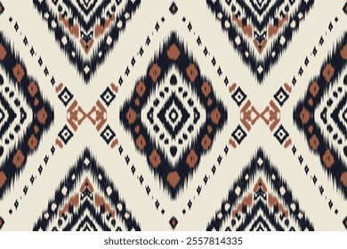 A seamless ikat pattern inspired by tribal and folk embroidery. Featuring Mexican Aztec geometric shapes. Perfect for graphic art, rug design, wallpaper, gift wrapping and clothing.