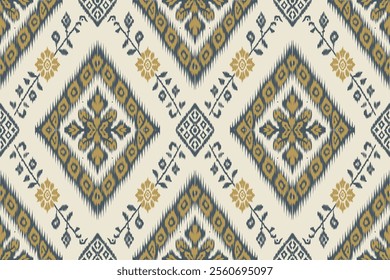 A seamless ikat pattern inspired by tribal and folk embroidery. Featuring Mexican Aztec geometric shapes. Perfect for graphic art, rug design, wallpaper, gift wrapping and clothing.