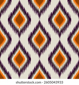 Seamless ikat pattern in orange color, designed for wallpaper, textile, paper wrapping.
